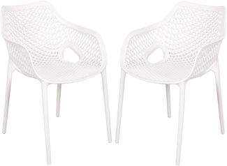 Gartenstuhl 2er Set NILS - Kunststoff, Weiß | Gartenstühle Wetterfest Essstühle Outdoor Terrasse