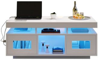 OKWISH Couchtisch Hochglanz-Sofatisch (Satztisch, Wohnzimmertisch, Beistelltisch, 1-St, mit Ladeanschluss und steckdose), mit per mobiler App steuerbaren LED-Leuchten