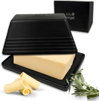 salz & siegel Butterdose Keramik für 200g Butter Premium Butterglocke schwarz