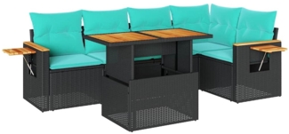 vidaXL 6-tlg. Garten-Sofagarnitur mit Kissen Schwarz Poly Rattan 3327599