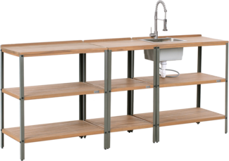 Outdoor-Küche 3er Set mit Spüle IVREA zertifiziertes Akazienholz Braun Silber