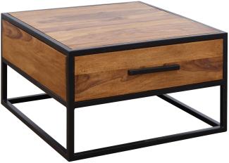 Kadima Design Industrie-Stil Couchtisch, Metall und Holz, Schublade, 50 kg Belastbarkeit. 65x65x38 cm