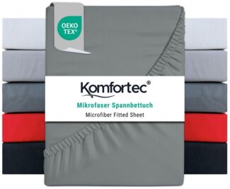 Komfortec Mikrofaser Spannbettlaken 200x200 cm – Weiches Spannbetttuch mit Rundumgummi – Fitted Sheet für Matratzen bis 30 cm – Grau – Oeko-Tex – Pflegeleicht & Hautfreundlich – 90g/m²