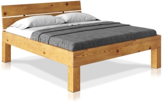 Möbel-Eins CURBY 4-Fuß-Bett mit Kopfteil, Material Massivholz, rustikale Altholzoptik, Fichte natur 90 x 220 cm Komforthöhe