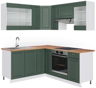 Eckküche Fame-Line Grün-Gold Landhaus/Weiß 190 x 60 cm , AP Eiche Vicco