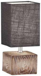 LED Tischlampe mit Keramikfuß Holzoptik & Leinenschirm Grau, 30cm klein