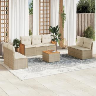 vidaXL 8-tlg. Garten-Sofagarnitur mit Kissen Beige Poly Rattan 3227563