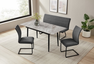 OTTO home Essgruppe Stevian, (Set, 4-tlg, Ausziehbarer Esstisch + Bank + 2 Stühle), Holz, Strukturstoffbezug, Freischwingerstühle, gesteppten Bänken