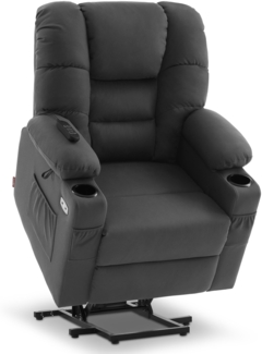 M MCombo elektrische Aufstehhilfe Relaxsessel 7550, mit 3 Motoren getrennt verstellbar, Liegeposition bis 170°, verlängerte Fußstütze, USB, für Senioren Wohnzimmer (Dunkelgrau-Mikrofaser)