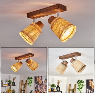 hofstein Deckenleuchte moderne Deckenlampe aus Holz/Metall/Bast in Dunkelbraun/Chromfarben, ohne Leuchtmittel, 2-flammig mit verstellbaren Strahlern, 2 x E14, ohne Leuchtmittel