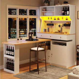 MODFU Hochschrank Küchenbuffet,Snackschrank,Tischschrank,Schreibtisch (mit multifunktionaler LED-Beleuchtung, 1-St, 137*45*178cm(L x B x H)
