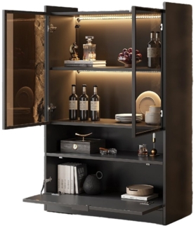 OKWISH Vitrine LED Vitrine mit 16-farbige LED-Beleuchtung (Glasvitrine, Standvitrine, Hochschrank, 1-St, 3 Türen) mit Glastüren und Klapptür