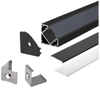 2m Schwarze LED Aluprofil Alu Schiene T Profil Kanal System für LED-Streifen mit 2 Abdeckung Profil G-S