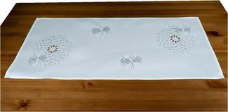 heimtexland Tischdecke Deko Tischwäsche Kissen Serie Pusteblume bestickt (Typ887 1-tlg), Kissenhülle 40x40 I natürlich edle Leinen-Optik I wollweiß
