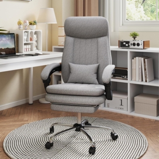 Ergonomischer Bürostuhl mit hoher Rückenlehne und Fußstütze, Grau