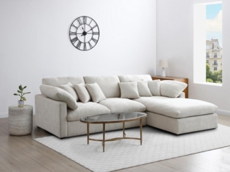 Vente-unique - Ecksofa - Ecke rechts - Strukturstoff - Beige - TRODANO