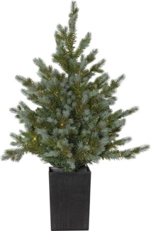 Star Trading Künstlicher LED Weihnachtsbaum Greyland, Grün, mit schwarzem Topf, Timer, Outdoor, Batterie, Warmweiß, 95cm