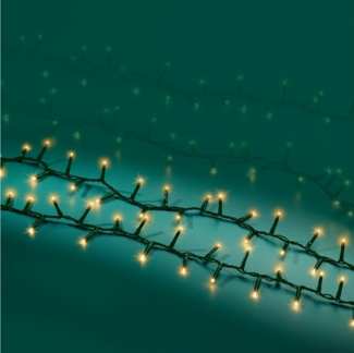 Lumineo LED-Lichterkette Lumineo Lichterkette COMPACT 750 LED 16 m, Soft Gold, grünes Kabel, Indoor/Outdoor, dimmbar, 8h-Timer, 5 m Zuleitung