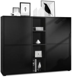 Vladon Highboard Cuba V3, Schwarz matt/Schwarz matt - Moderne Anrichte mit 12 Fächern (130,5 x 105,5 x 35,5 cm)