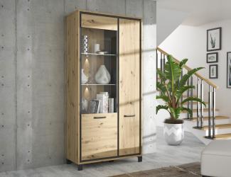 FORTE Trondheim Highboardvitrine, Holzwerkstoff, Schwarz/Braun, 101,4 x 161 x 41,5 cm