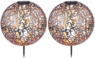 2x LED Solar Stecklampen, Dekor Stanzungen Kugel, 28,5 cm