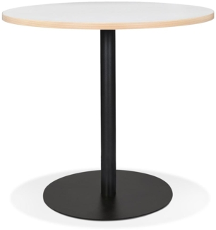 Kadima Design Runder Bistrotisch, Ø 80 cm, Melamin Holz & schwarzem Metallgestell, Weiß, für Café