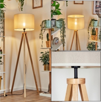 hofstein Stehlampe Stehlampe aus Holz/Stoff in Naturfarben/Beige, ohne Leuchtmittel, Schirm (40 cm) u. Fußschalter, 149 cm, 1 x E27, ohne Leuchtmittel