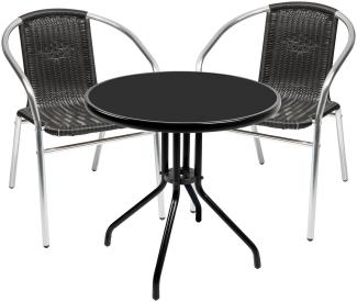 Bistro Sitzgarnitur Bistrogarnitur 3-teilig Tisch Ø 60cm Schwarz