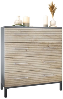 Vladon Kommode Pavos 3D (Kommode, ​mit 4 Schubladen 3D), Anthrazit matt/Eiche Viking (76 x 84 x 35 cm)