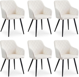 Set of 6 CLIPOP Velvet Dining Chairs with Armrests White - Metal Legs Velvet