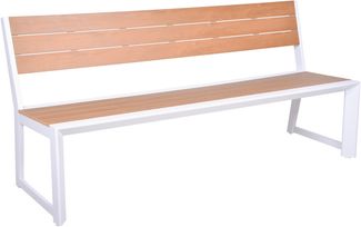 Gartenbank KASPER - 180cm Breit, Kunststoff, Weiß, Mit Rückenlehne | Terrassenbank Wetterfest Sitzbank Outdoor Bank