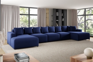 Wohnlandschaft Sofa U-Form Designersofa MEGAN XL in Stoff Salvador Dunkelblau