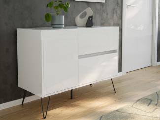 Raumwunder L Sideboard Kommode 100cm 2 SoftClose 1 Tür Weiß hochglanz : Weiss hochglanz