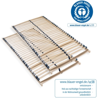 Lattenrost 180x200, Ergonomischer 7 Zonen Lattenrost mit stabilem Buchenholzrahmen, 28 Latten, Hergestellt in Deutschland, Selbstmontage, 2x Lattenrost 90x200, Traglast ca. 150Kg, Flexible Federholzleisten