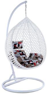 Luxus Hängesessel Style XXL Polyrattan mit Korb und Gestell weiß Kissen Modern