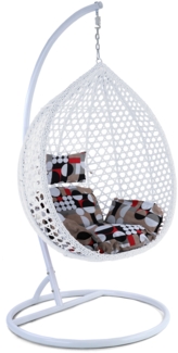 Luxus Hängesessel Style XXL Polyrattan mit Korb und Gestell weiß Kissen Modern
