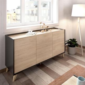 Dmora Avez Sideboard, Buffet, Moderne Anrichte für Wohnzimmer mit 3 Türen, 155 x 43 x 75 cm, Eiche und Anthrazit