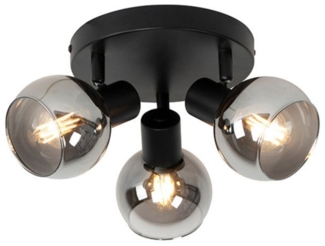 Qazqa LED Aufbaustrahler Vidro, ohne Leuchtmittel, E14, Schwarz, Art Deco, Glas, 3-flammig