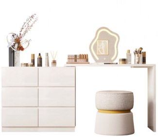 TWSOUL Schminktisch Drehbarer Schminktisch mit 6 Schubladen in Weiß, Multifunktionaler Schmink- und Arbeitstisch für Schlafzimmer oder Büro