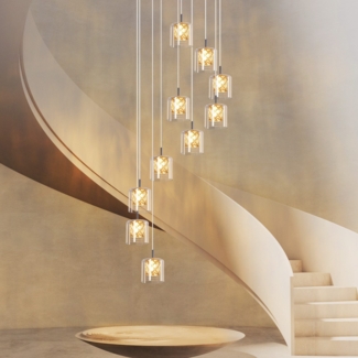ZMH Pendelleuchte Treppenhaus Pendellampe Modern - 230CM Höheverstellbar Hängeleuchte 10 Flammig aus Glas Lampe G9 Kristall Esszimmerlampe für Wohzimmer Esszimmer Küche Esstisch (ohne Leuchtmittel)
