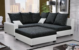 Ecksofa Sofa NINA inkl. Hocker Weiss / Schwarz Ottomane Rechts