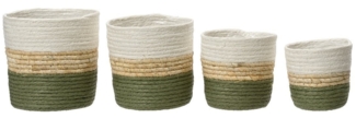 Kaemingk Blumentopf, Blumentopf geflochten 12-18cm Weiß / Natur / Grün 4er Set
