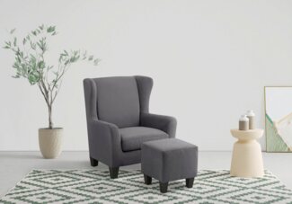 Home affaire Ohrensessel Chilly, Sessel mit Hocker und Federkern-Polsterung, (Set, 2-St, bestehend aus Sessel und Hocker), in Cord und Microfaser-Bezug, Unser Dauertiefpreis