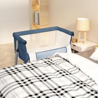 vidaXL Babybett mit Matratze Marineblau Leinenstoff 10298