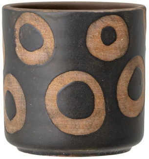 Bloomingville Blumentopf Avo, Ø 12 cm, terrakotta, schwarz mit braunen Kringeln, Übertopf, Dekotopf, dänisches Design
