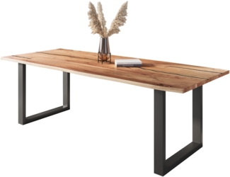 Baumkantentisch Akazie mit schwarzen Resin-Adern naturfarben 300 x 100 cm U-Gestell schwarz POLLY 92348420