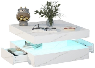 radelldar Couchtisch mit 2 Schubladen, LED&Fernsteuerung matt 78x78x40cm (1 Tisch), Wohnzimmertisch Kaffeetisch mit Verstecktem Stauraum für Wohnzimmer