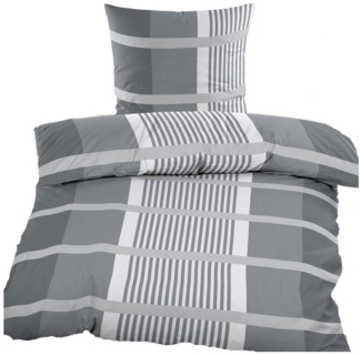 Casa Colori Bettwäsche Biber 135x200 cm 100% Baumwolle mit Reißverschluss, Biber, 2 teilig, Grau gestreift
