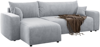 Selsey 'Pianoni' Ecksofa mit Schlaffunktion, Stauraum und Cordbezug, hellgrau, 83 x 244 x 140 cm