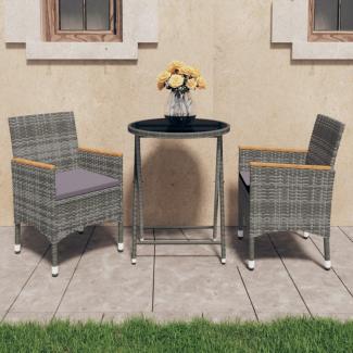 vidaXL 3-tlg. Bistro-Set Poly Rattan und Hartglas Grau 3058385